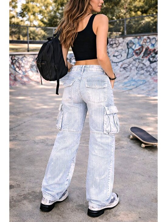 Wild Fable Baggy Cargo Jeans Wide Leg Y2K Skater Grunge Streetwear Striped Sz 4 - Picture 2 of 15